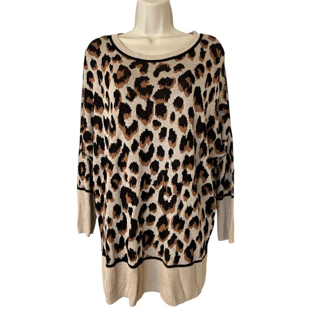 New Directions Sweater, Knit, Animal Print / Leopard, Oversized Small